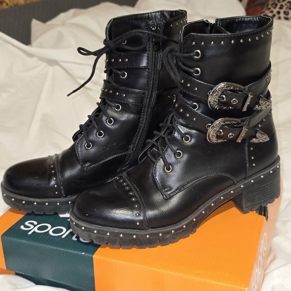 SUPER MADE COMBAT BOOTS SILVER STUDS & BUCKLES